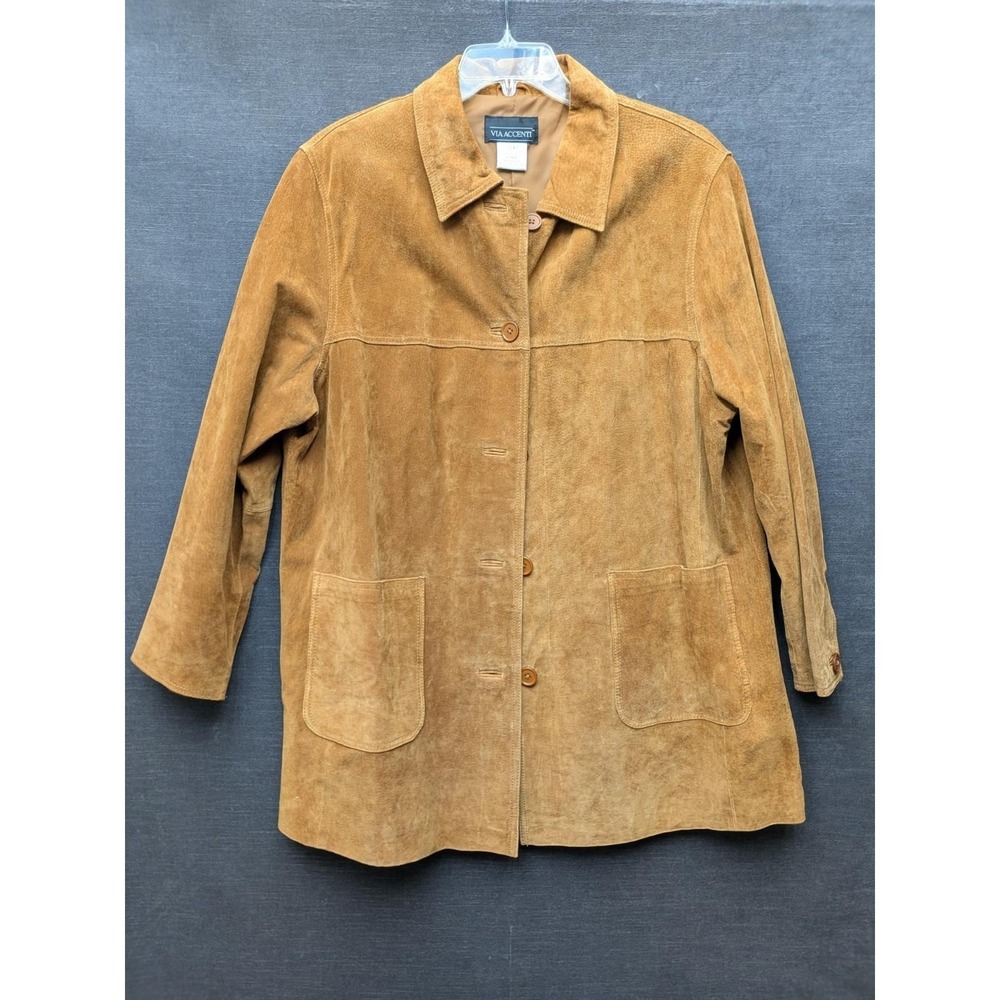 Vintage VIA ACCENTI Brown Suede Leather Coat Chore Jacket 70s 80s Size BO (L/XL)
